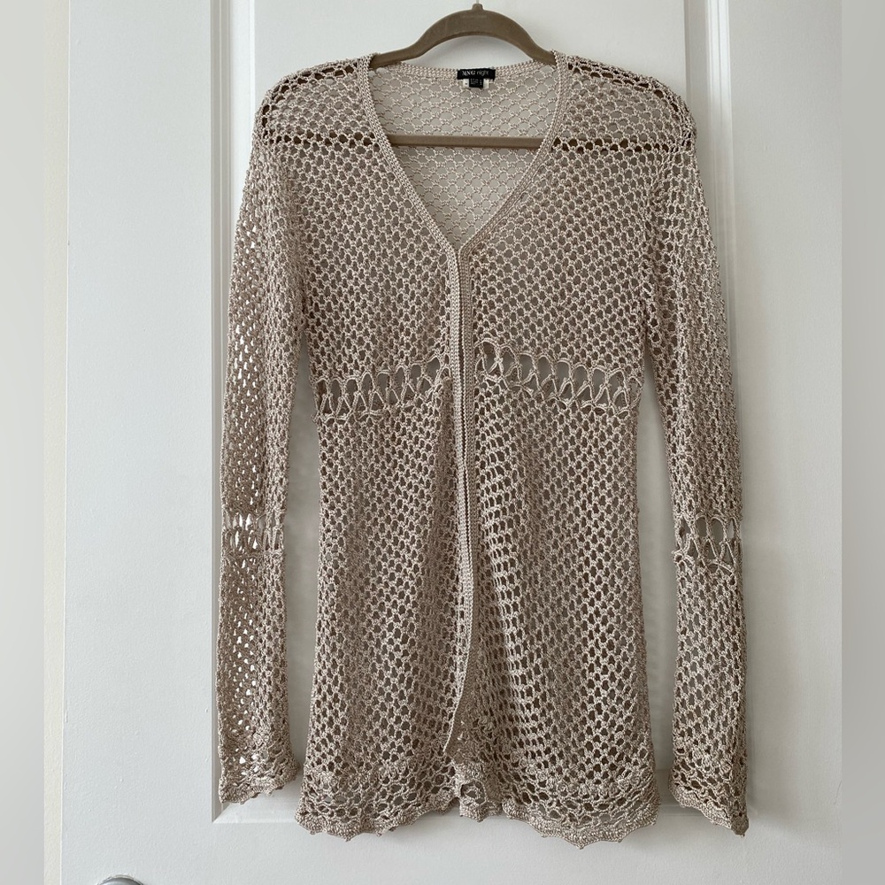 Mango night Crocheted sweater Sz L Taupe